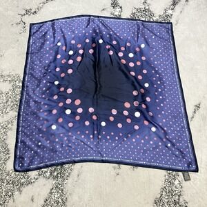 Vince Camuto 100% Silk Scarf Navy Polka Dot Square Luxury Wrap Womens
